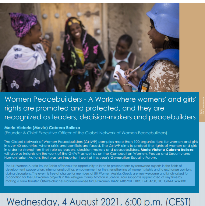Virtual Round Table “Women Peace and Security – A World where Women`s and Girl`s rights are promoted and protected and they are recognized as leaders, decision makers and peacebuilders”